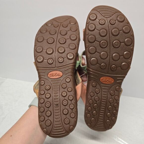 Taos Womens Strappy Pink Teal Genuine Leather Sandals Size 10 Comfort Adjustable - Picture 9 of 10